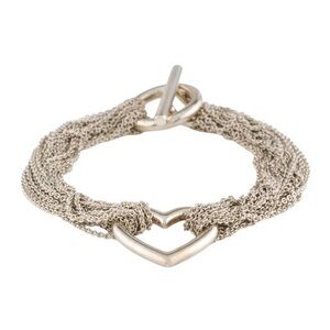 Tiffany & Co Multi Chain Mesh Open Heart Silver Toggle Bracelet COA